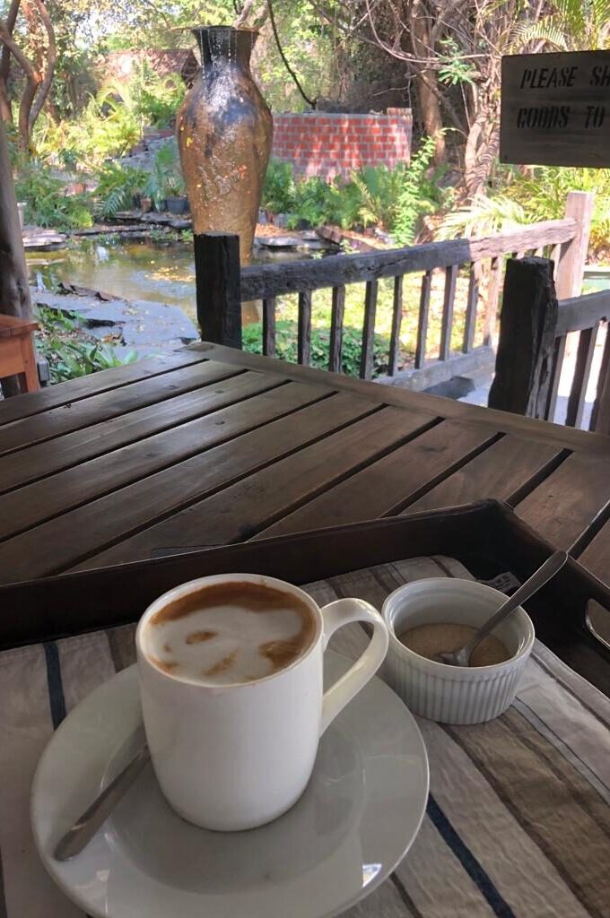 Cappuccino in garden nursery coffee shop in Kitwe, Copperbelt, Zambia
